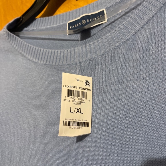 NWT Karen Scott Light Blue Luxsoft Poncho - Picture 3 of 3